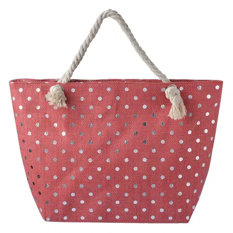 Nákupní tašky a košíky Červená plážová taška se stříbrnými puntíky Dotta - 56*7*37 cm Clayre & Eef JZBG0265