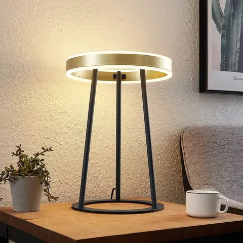Stolní lampy Lucande Lucande Seppe LED stolní lampa mosaz