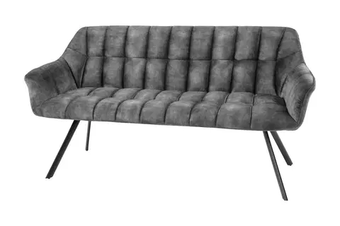 Stylové a luxusní lavice Estila Luxusní designová lavice Mariposa se sametovým ozdobně prošívaným potahem v šedé barvě s černými nožičkami 165 cm