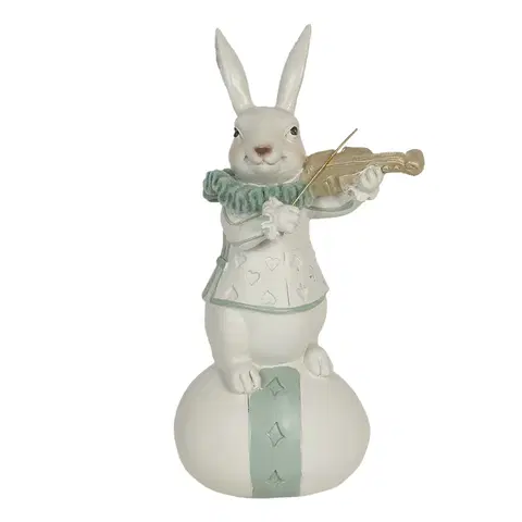 Velikonoční dekorace Velikonoční dekorace bílého králíka s houslemi na vajíčku - 8*7*17 cm Clayre & Eef 6PR3157