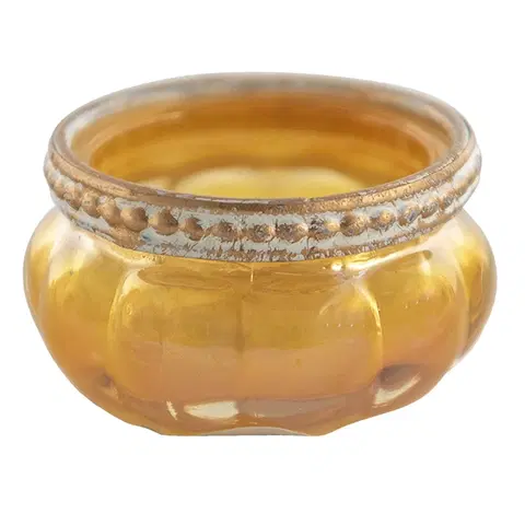Svícny Žlutý skleněný svícen na čajovou svíčku s kovovým lemem - Ø6*4 cm Clayre & Eef 6GL3502