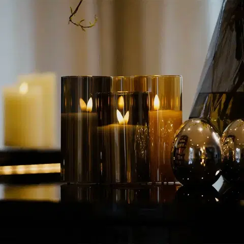 LED osvětlení na baterie DecoLED Sada 3 svíček ve skle, šedá, s dálkovým ovladačem