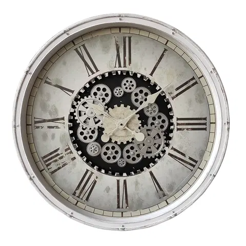 Hodiny Bílé antik nástěnné hodiny s ozubenými kolečky Westminster - Ø 76*8 cm / 3*AA Clayre & Eef 5KL0218