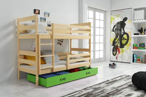 Postele BMS Dětská patrová postel ERYK | borovice Barva: Borovice / zelená, Rozměr: 190 x 80 cm