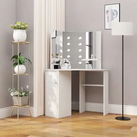 Toaletní Rohový toaletní stolek s LED Dekorhome Bílá