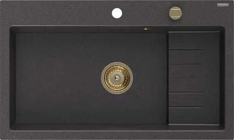 Sifony k pračkám MEXEN/S Omar granitový dřez 800 x 480 mm, černá kropenatá, zlatý sifon 6520801005-76-G