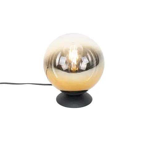 Stolni lampy Stolní lampa Art Deco černá se zlatým sklem - Pallon