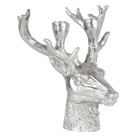 Svícny Stříbrný svícen hlava jelena s patinou - 22*21*24 cm Clayre & Eef 6PR3441ZI