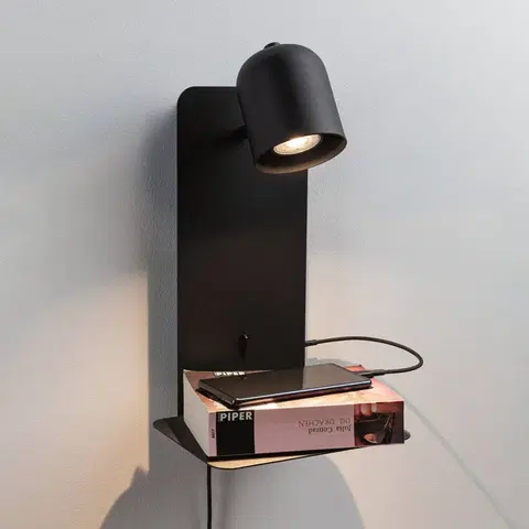 Nástěnná svítidla Paulmann Paulmann Malena USB nástěnná bodovka police černá