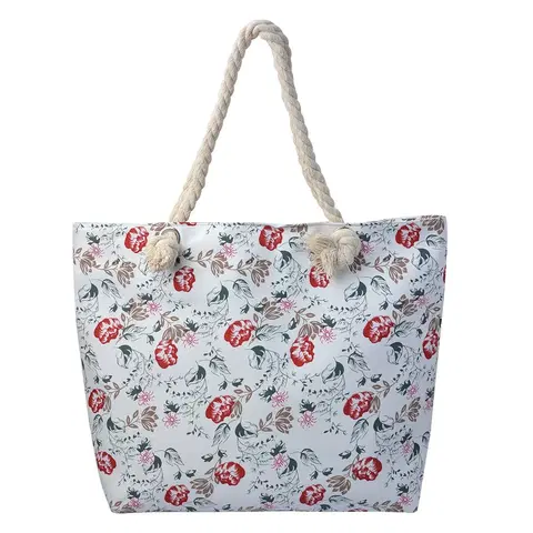 Nákupní tašky a košíky Bílá plážová taška s květy - 43*33 cm Clayre & Eef JZBG0262W